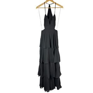 Lulus Tier and Now Black Tie-Back Tiered Maxi Dress Size Small